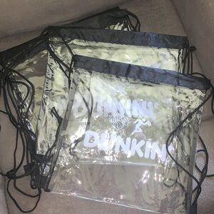 5x - NWT Dunkin' Donuts transparent plastic backpack Bag with strings